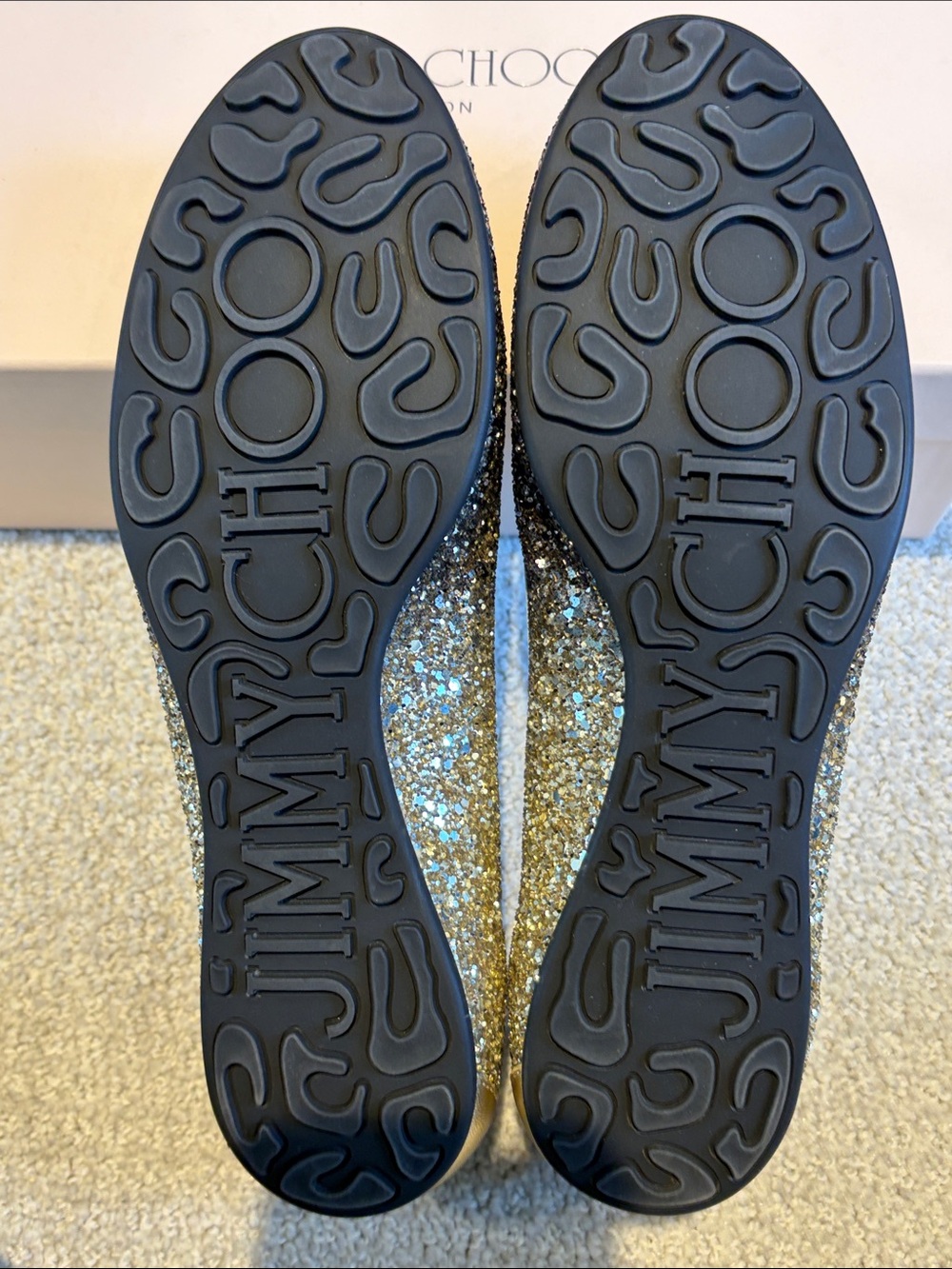 Jimmy Choo Walsh Black and Gold Glitter Ballet Flats - Picture 5 of 7